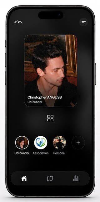 Application Majellan : écran d’accueil, plusieurs profils dont celui de Cofondateur est actif