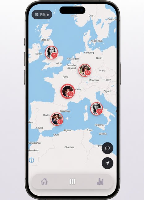 Application Majellan : Club map, membres localisés à travers l’Europe