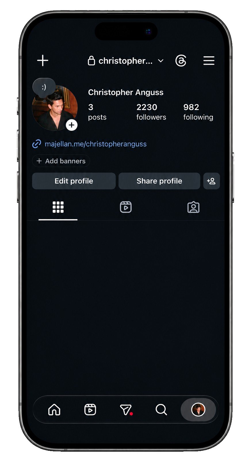 Profil Instagram avec le lien majellan.me en biographie