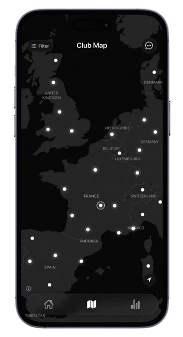 Application Majellan : Club map, membres localisés à travers l’Europe