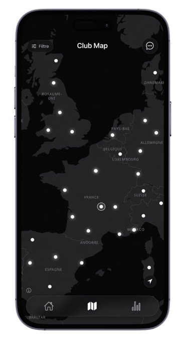 Application Majellan : Club map, membres localisés à travers l’Europe